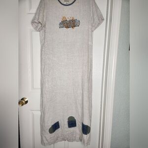 Reminisce L 100% Linen Gray Shortsleeves Maxi Summer Dress